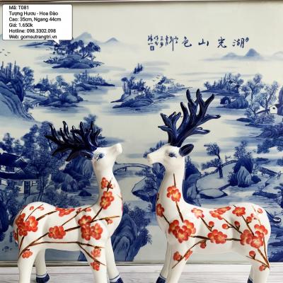 Cặp Hươu Tài Lộc - họa tiết Hoa Đào